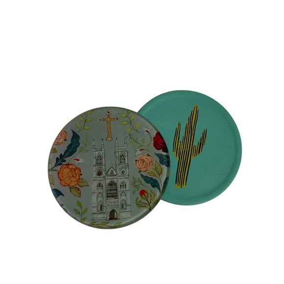 Set of 2 Drink Coasters 4 Inch Church Roses Cactus - Picture 2 of 8